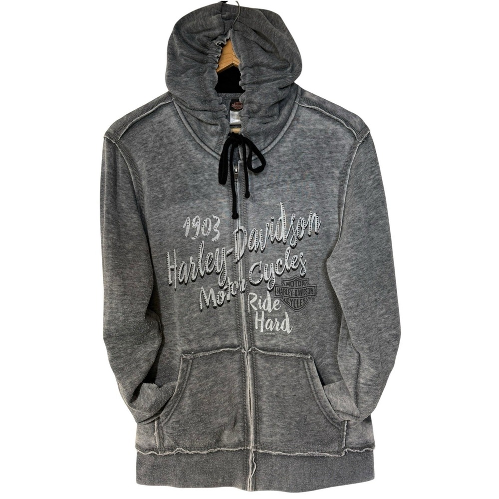Harley-Davidson Full Zip Hooded Sweatshirt Womens L Rhinestone NYC